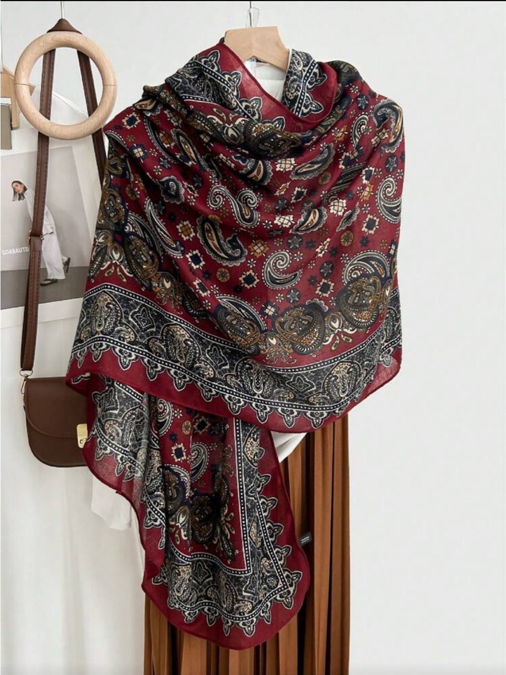 Burgundy Paisley Women's Scarf - Classic Lightweight Wrap